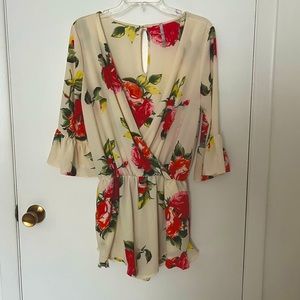 Yellow and Red Floral Bell Sleeve Romper